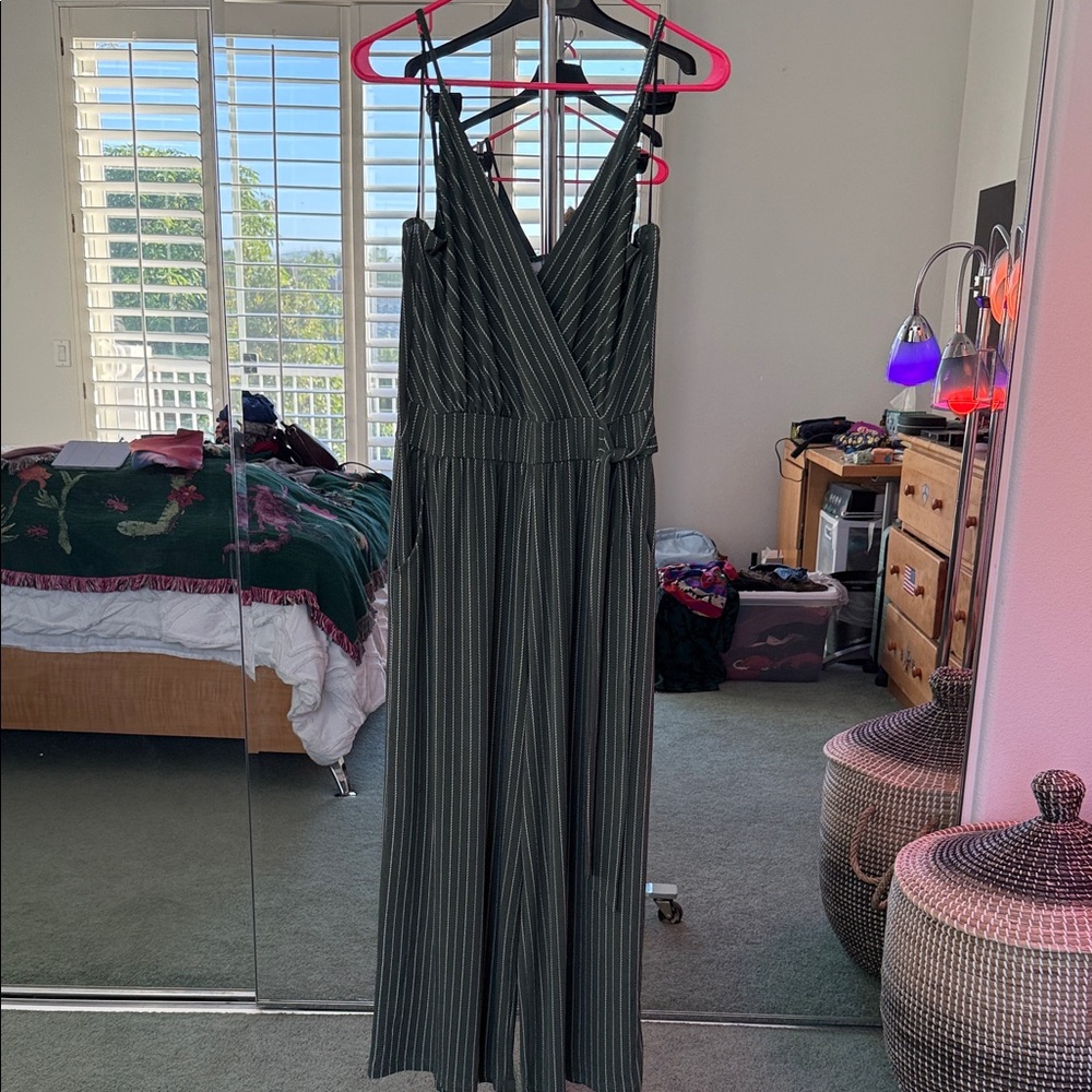 Kaileigh Green and White Striped Jumpsuit